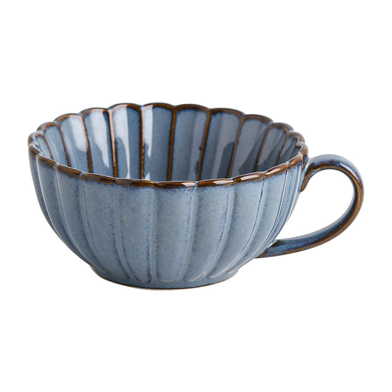 Japanese-style Ceramic Coffee Cup and Saucer Set, Retro Coffee Cup, Chrysanthemum Coffee Shop Coffee Set, Hand-flushed Coffee Cu