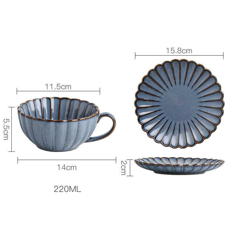 Japanese-style Ceramic Coffee Cup and Saucer Set, Retro Coffee Cup, Chrysanthemum Coffee Shop Coffee Set, Hand-flushed Coffee Cu
